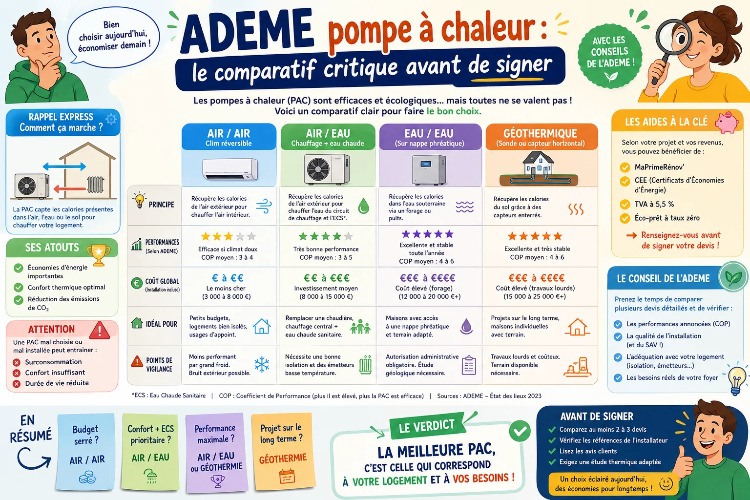 Infographie — ADEME pompe à chaleur : le comparatif critique avant de signer