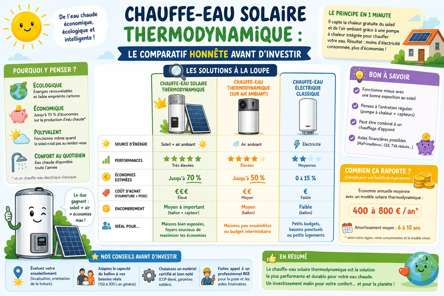 Infographie — Chauffe-eau solaire thermodynamique : le comparatif honnête avant d'investir