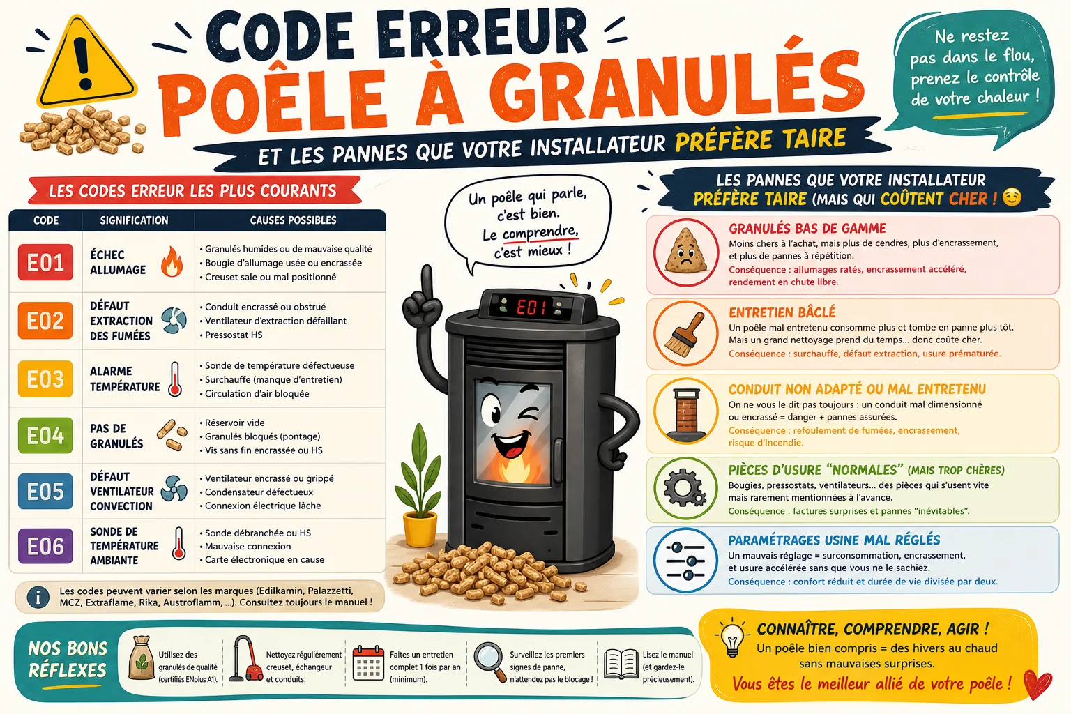 Infographie — Code erreur poêle à granulés et les pannes que votre installateur préfère taire