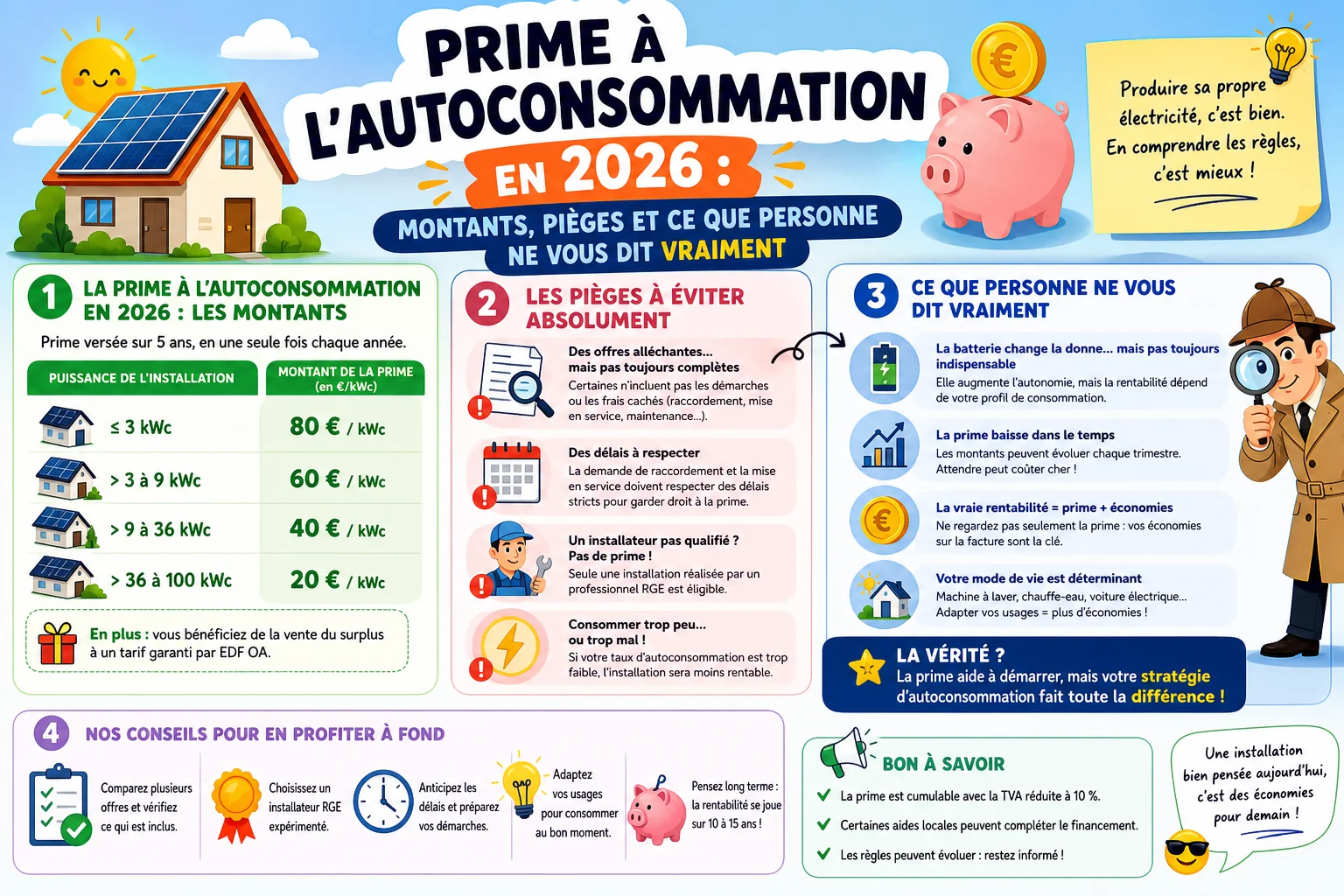 Infographie — Prime à l'autoconsommation en 2026 : montants, pièges et ce que personne ne vous dit vraiment