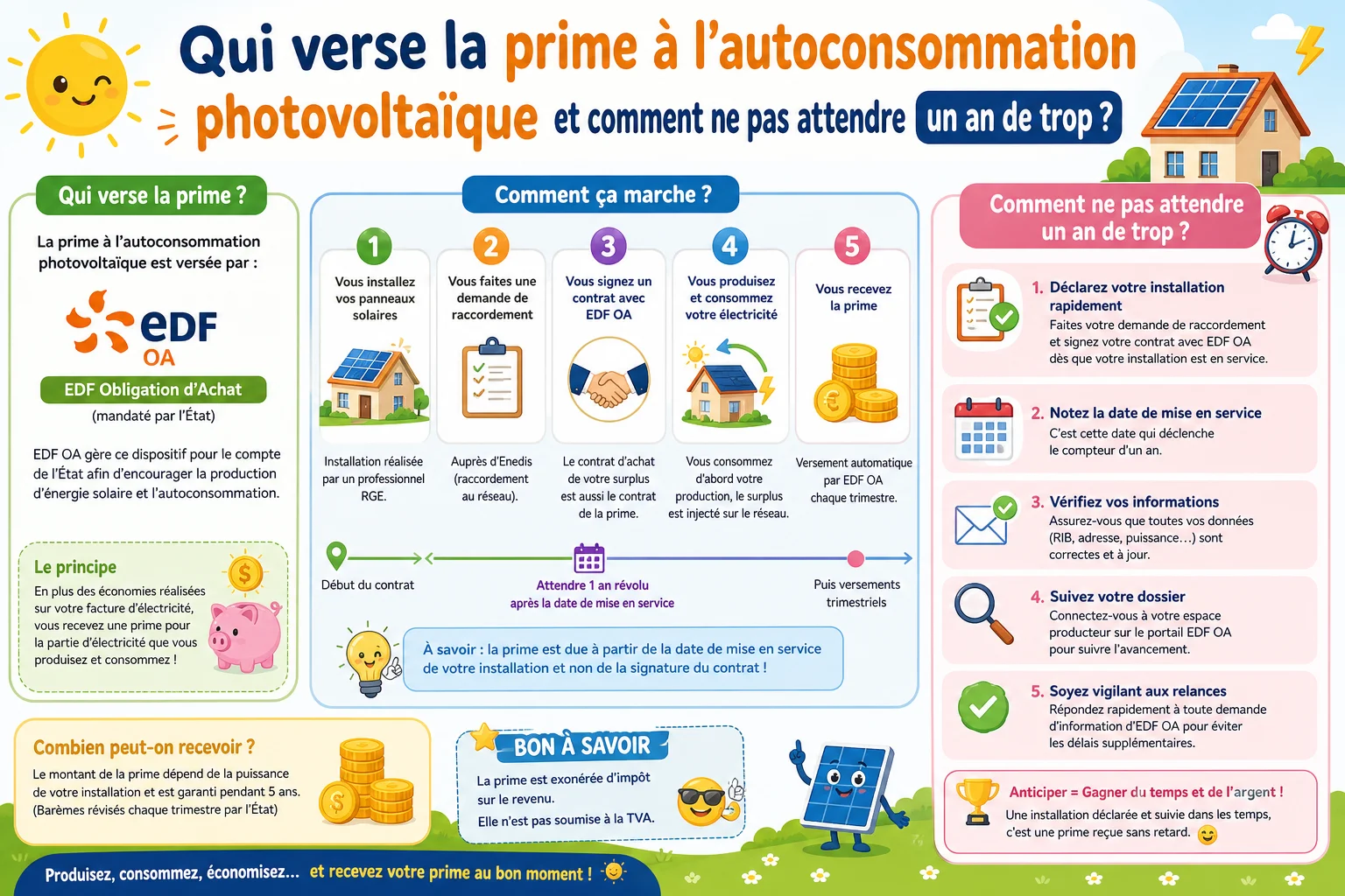 Infographie — Qui verse la prime à l'autoconsommation photovoltaïque et comment ne pas attendre un an de trop ?